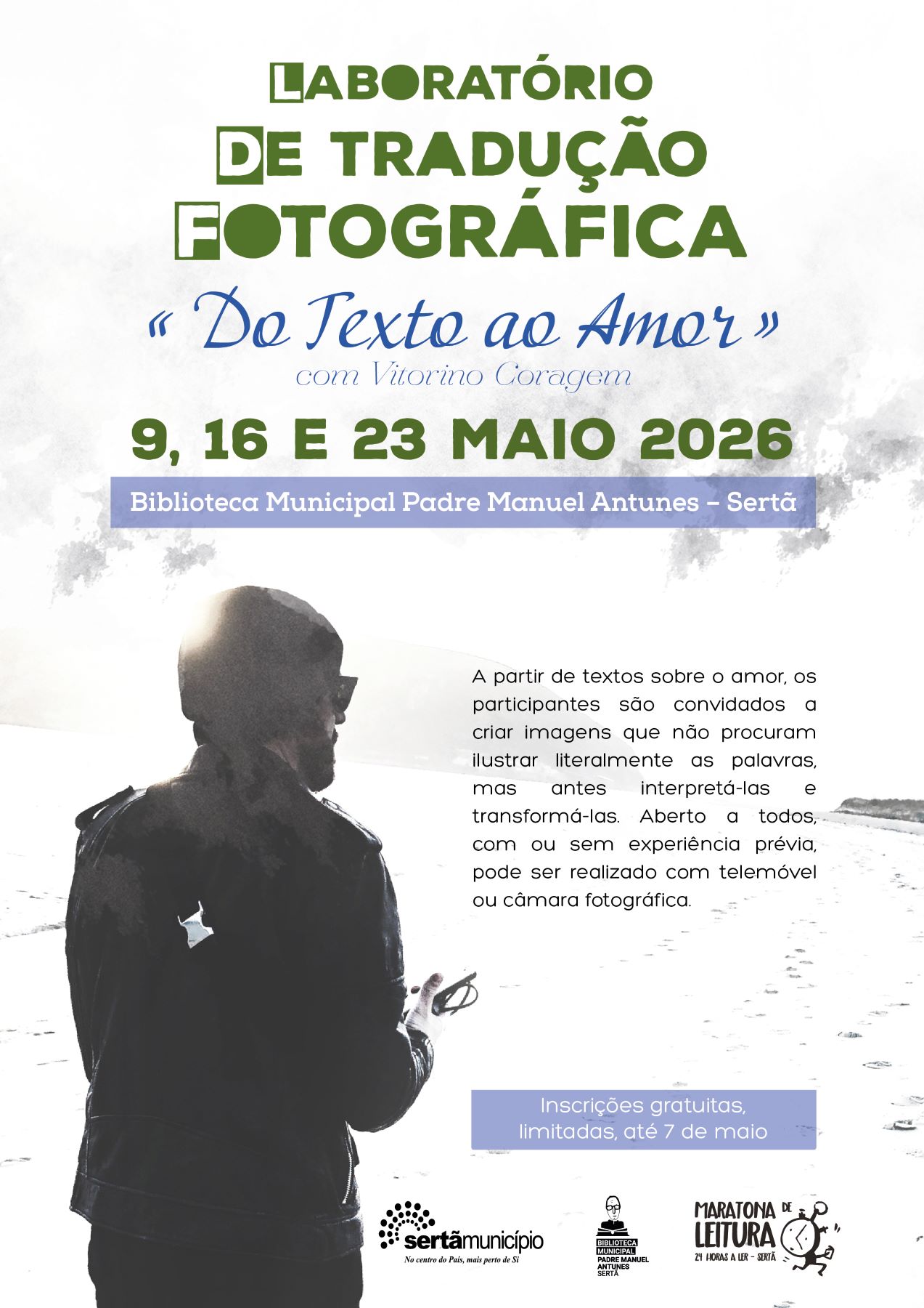 Cartaz do Laboratório de Fotografia com Vitorino Coragem - Sertã - maio 2026