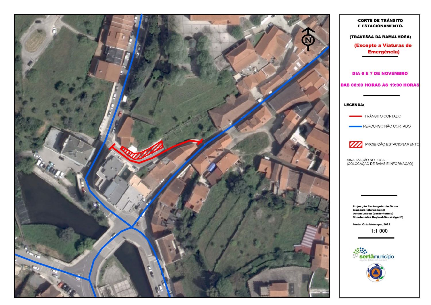 Mapa de corte de trânsito na Travessa do Ramalhosa, Sertã